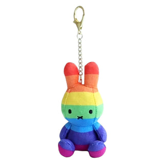 Rainbow stripes Miffy Plush with a gold keychain
