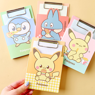 Set of four colorful clipboards with pastel Pokemon designs on them over a Yellow background.