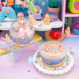 Sandcastle slime containers. One with the dome cap on, one with the cap off.